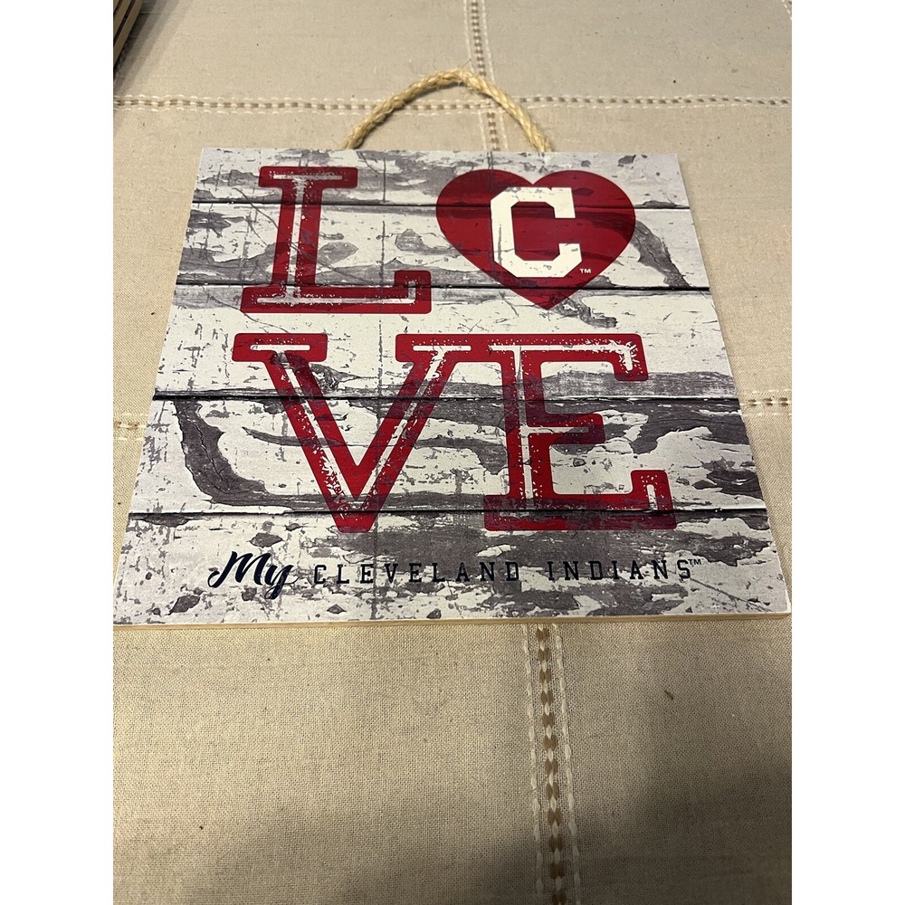LOVE My Cleveland Indians 10" x 10" Wood Sign with Rope - Made In The USA!